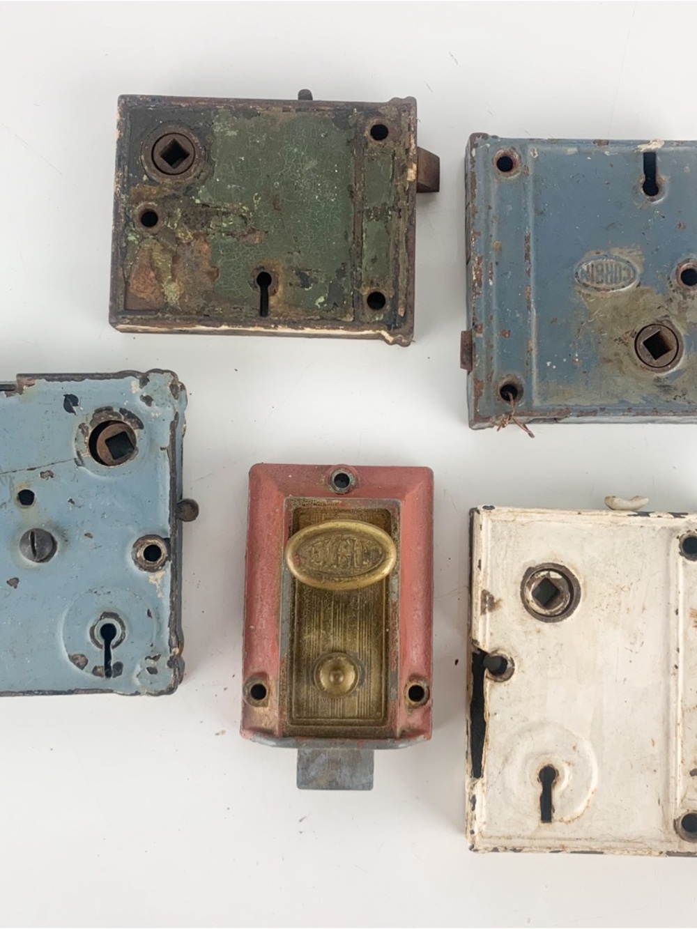 5 Antique Painted Door Knob Mechanism Hardware Locks Forged Steel Corbin Yale